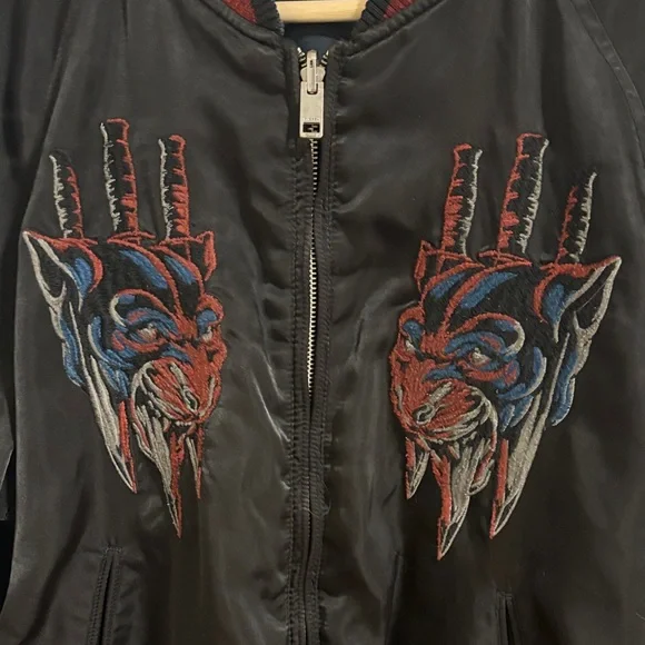 Black Bomber Jacket with Embroidered Design - Picture 4 of 8
